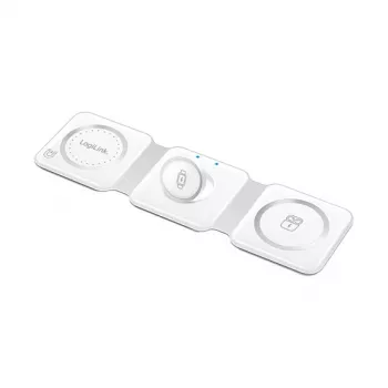 LOGILINK PA0344 Magnētiskais bezvadu lādētājs 3-in-1 Apple ierīcēm, balts, salokāms, MagSafe, 15W