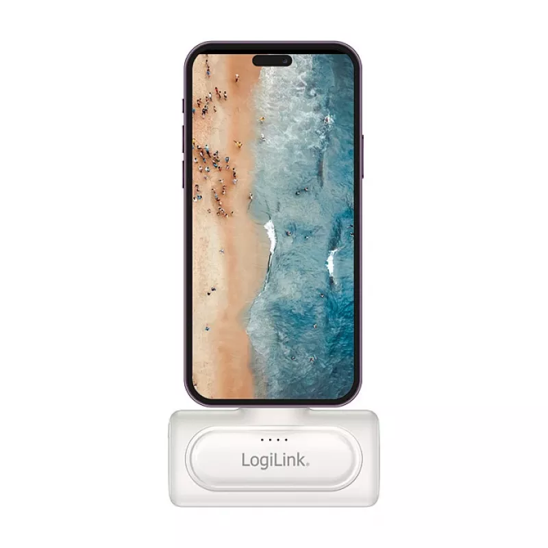 LogiLink PA0349W pārnēsājama ārējā baterija, 5000 mAh, LiPo, iebūvēts salokāms USB-C spraudnis un USB-C ports, balta