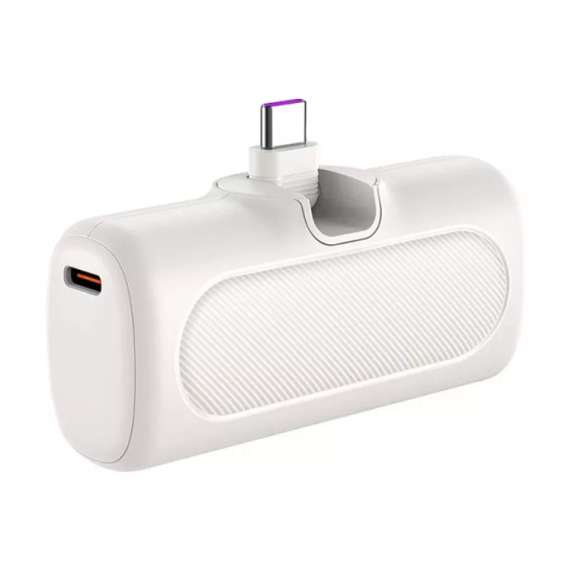 LogiLink PA0349W pārnēsājama ārējā baterija, 5000 mAh, LiPo, iebūvēts salokāms USB-C spraudnis un USB-C ports, balta