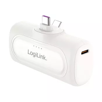 LogiLink PA0349W pārnēsājama ārējā baterija, 5000 mAh, LiPo, iebūvēts salokāms USB-C spraudnis un USB-C ports, balta