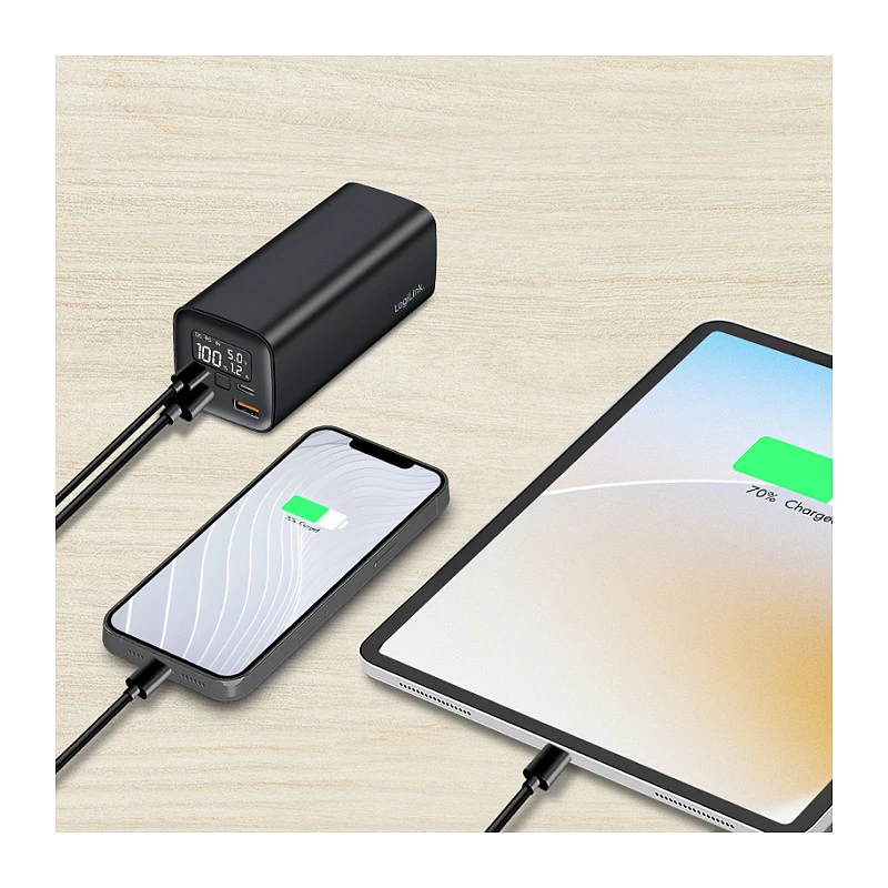 Logilink PA0350 mobilā ārējā baterija, 20 000 mAh, 65W PD & QC 3.0, melna