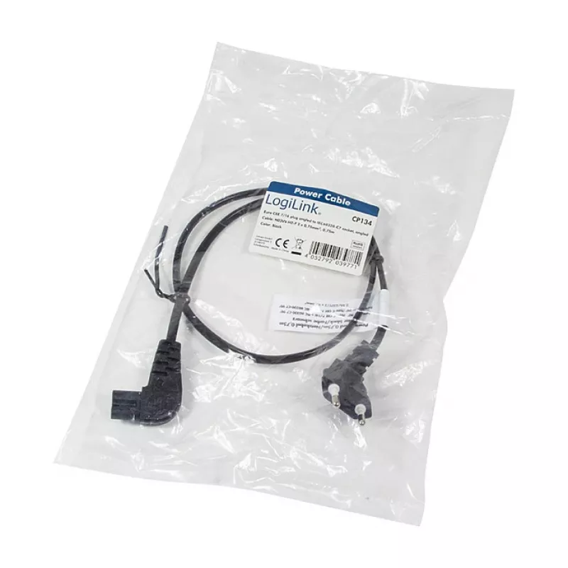 LogiLink Barošanas vads Europlug CEE 7/16 uz IEC C7 0,75 m Melns