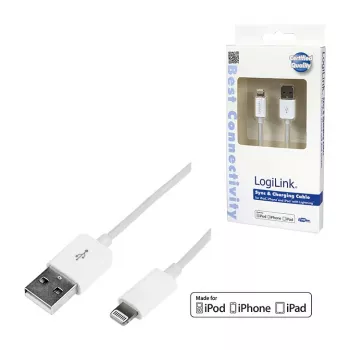 Logilink UA0199 Lightning kabelis, MFi sertificēts, USB-A uz Lightning 8-pin, balts, 1m (ātra uzlāde un sinhronizācija)