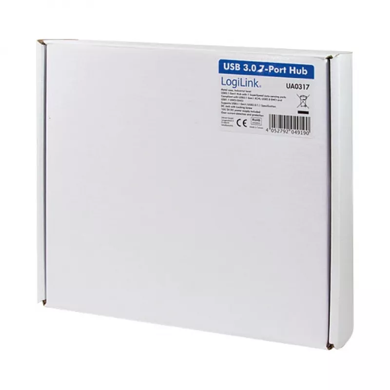 LOGILINK UA0317 USB 3.0 centrmezgls, 7-portu, metāla korpuss, industriāla līmeņa