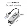 Logilink UA0440 USB 3.2 Gen 1 3 portu centrmezgls ar gigabitu Ethernet adapteri, USB-C un USB-A savienojums, alumīnija
