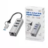 Logilink UA0440 USB 3.2 Gen 1 3 portu centrmezgls ar gigabitu Ethernet adapteri, USB-C un USB-A savienojums, alumīnija
