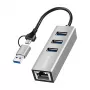 Logilink UA0440 USB 3.2 Gen 1 3 portu centrmezgls ar gigabitu Ethernet adapteri, USB-C un USB-A savienojums, alumīnija