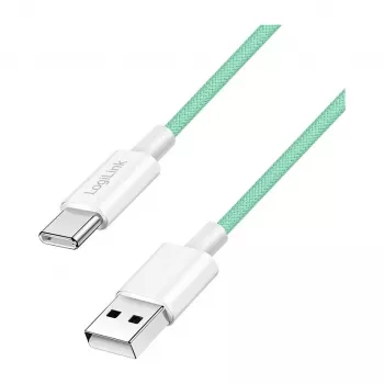 LogiLink USB 2.0 Type-C kabelis, A/M līdz C/M, 480 Mbps, 60W, neilons, zaļš, 0,5 m