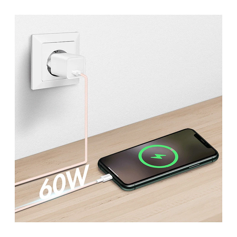 LogiLink USB 2.0 Type-C kabelis, A/M līdz C/M, 480 Mbps, 60W, neilons, rozā, 0,5 m