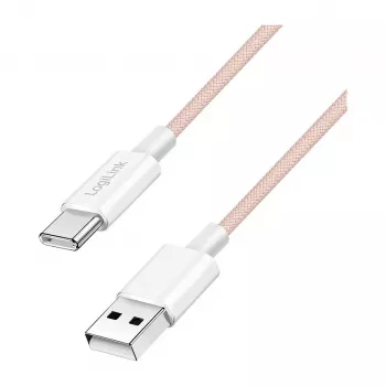 LogiLink USB 2.0 Type-C kabelis, A/M līdz C/M, 480 Mbps, 60W, neilons, rozā, 0,5 m