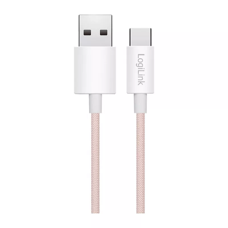 LogiLink CU0324 USB 2.0 Type-C kabelis, A/M līdz C/M, 480 Mbps, 60W, neilons, rozā, 1 m