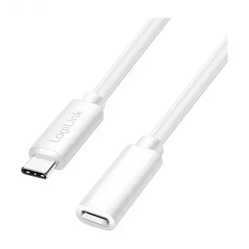 LOGILINK USB 2.0 Type-C pagarinājuma kabelis – USB-C vīrietis uz sievieti, 480 Mbps, 100W Power Delivery, balts, 1m