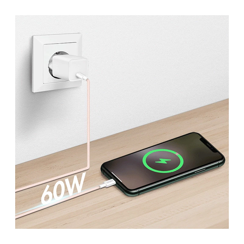 LogiLink USB 2.0 Type-C uz Type-C kabelis, 1m, 60W Power Delivery, neilona pinums, rozā