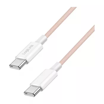 LogiLink USB 2.0 Type-C uz Type-C kabelis, 1m, 60W Power Delivery, neilona pinums, rozā