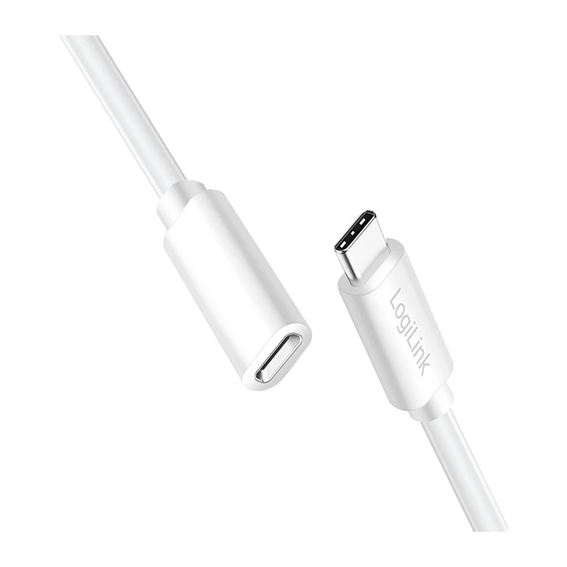 Logilink USB 2.0 USB-C pagarinājuma kabelis (vīrietis uz sievieti) – 100W PD, 480 Mbps, balts, 2m