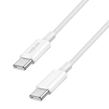 LogiLink USB 2.0 USB-C uz USB-C kabelis, neilona pīts, 60W, balts, 1m