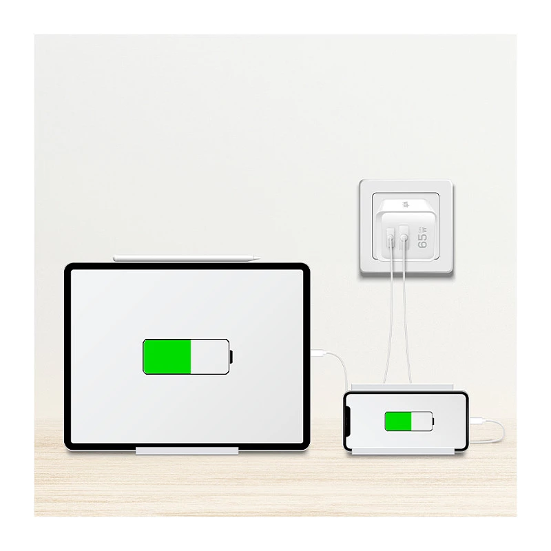 Logilink USB-A/C lādētājs 65 W GaN, 1x USB-A (QC), 1x USB-C (PD), balts