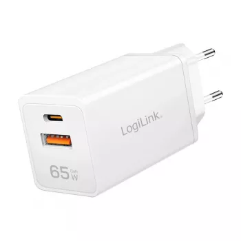 Logilink USB-A/C lādētājs 65 W GaN, 1x USB-A (QC), 1x USB-C (PD), balts