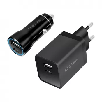Logilink USB-A/C lādēšanas komplekts, 15 W, katrs 1x USB-A, 1x USB-C, melns