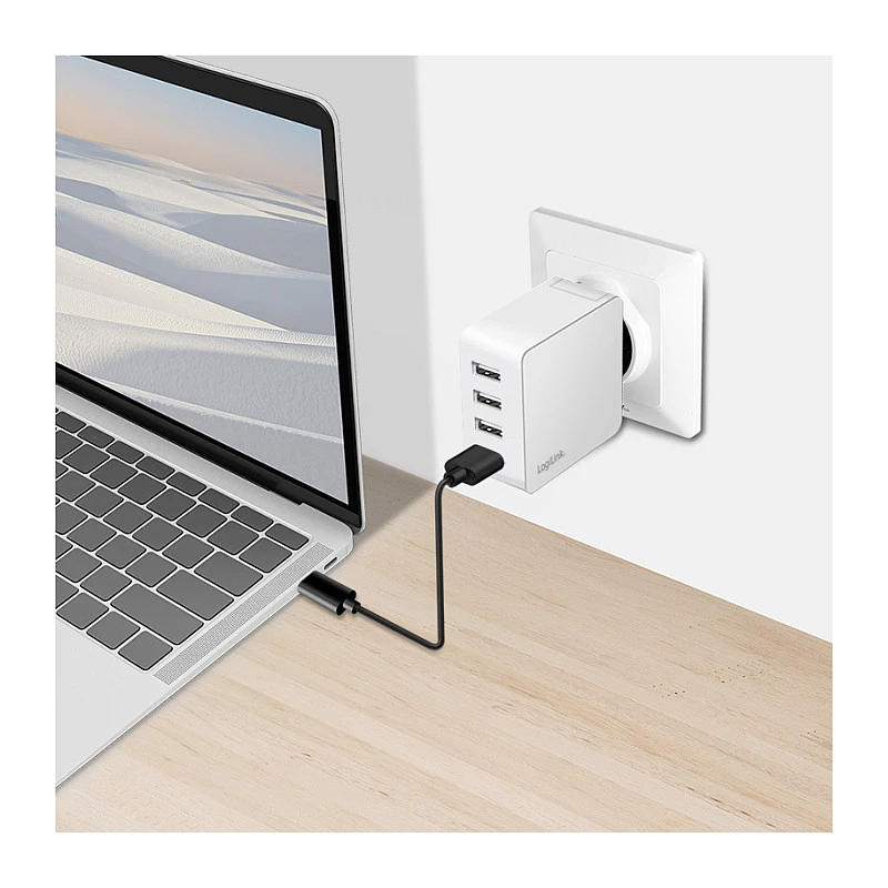 Logilink USB-A lādētājs, 24 W, 4 porti, 4x USB-A, balts