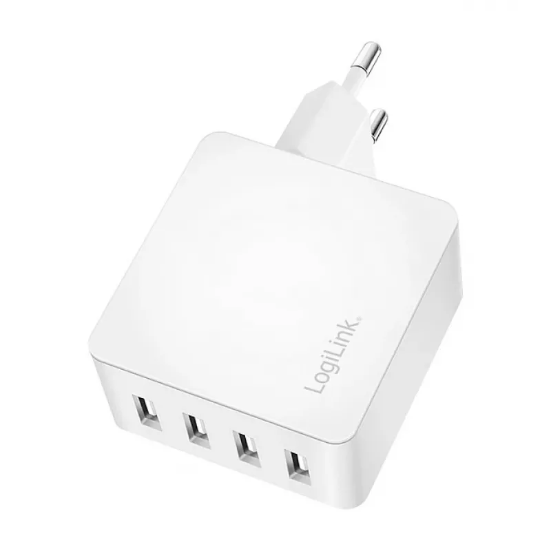 Logilink USB-A lādētājs, 24 W, 4 porti, 4x USB-A, balts