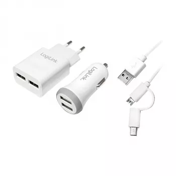 Logilink USB-A uzlādes komplekts, 10.5 W / 10 W, 2 porti, 2x USB-A, balts