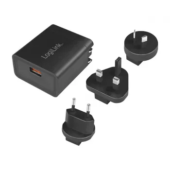 Logilink USB-A ceļojumu lādētājs, 18 W, GaN, 1 pieslēgvieta, 1x USB-A (QC), melns