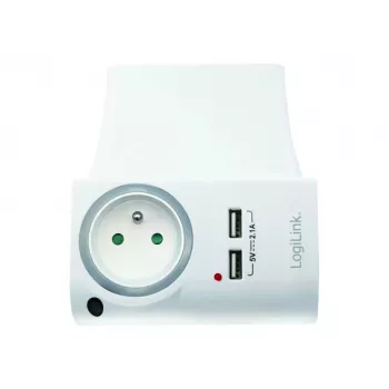 LogiLink USB-A sienas lādētājs 10.5W 2 portiem ar uzlādes turētāju, balts