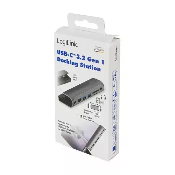 LOGILINK USB-C dokstacija, 7 portu, USB 3.2 Gen1, 100W PD, 4K HDMI, iPad, alumīnija (UA0385)