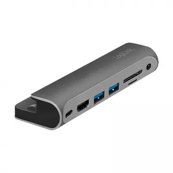 LOGILINK USB-C dokstacija, 7 portu, USB 3.2 Gen1, 100W PD, 4K HDMI, iPad, alumīnija (UA0385)