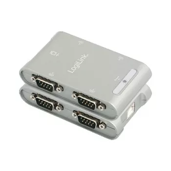 LogiLink USB uz 4x seriālo adapteri, FTDI FT4232HL, 1 Mbps vienam portam, USB 2.0, 0.8 m kabelis, RS232 DB9 vīrišķais, ESD 15KV, barošana no USB, melns