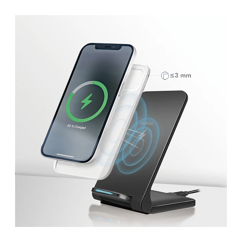 Logilink Wireless Quick Charging Stand 15 W, twin coil, black