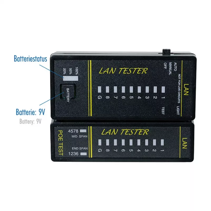 LOGILINK WZ0080 LAN kabeļu testeris un PoE meklētājs ar magnētu, lukturīti, fona apgaismojuma LCD, 300 m darbības rādiusu