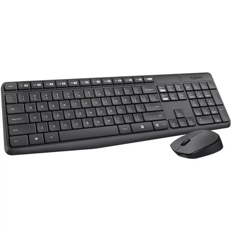 Logitech MK235 bezvadu tastatūras un peles komplekts, 2.4GHz RF, QWERTZ izkārtojums, melns, USB uztvērējs – 920-008031