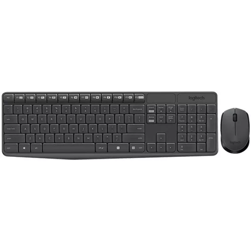 Logitech MK235 bezvadu tastatūras un peles komplekts, 2.4GHz RF, QWERTZ izkārtojums, melns, USB uztvērējs – 920-008031