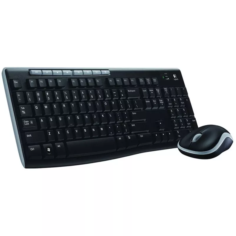 Logitech MK270 bezvadu komplekts – pilna izmēra RF 2.4 GHz tastatūra un pele (melna)