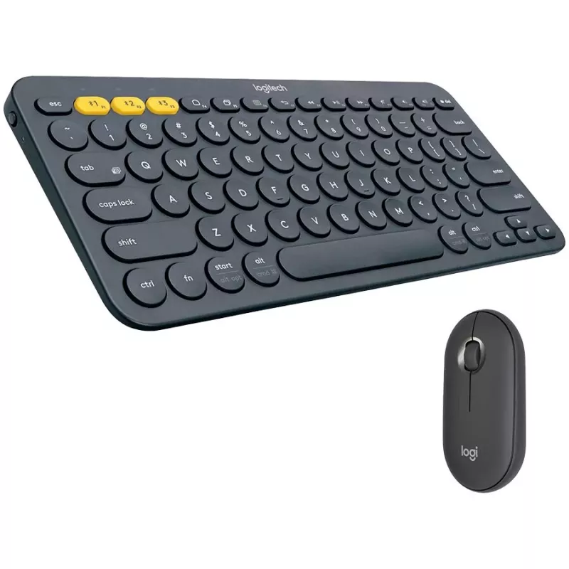 Logitech Pebble 2 Combo Tonal Graphite bezvadu klaviatūras un peles komplekts, AZERTY franču izkārtojums, Bluetooth un Logi Bolt USB uztvērējs, klusie klikšķi, vairāku ierīču atbalsts, pārstrādāta plastmasa