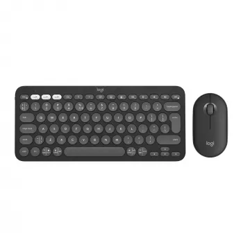 Logitech Pebble 2 Combo Tonal Graphite bezvadu klaviatūras un peles komplekts, AZERTY franču izkārtojums, Bluetooth un Logi Bolt USB uztvērējs, klusie klikšķi, vairāku ierīču atbalsts, pārstrādāta plastmasa