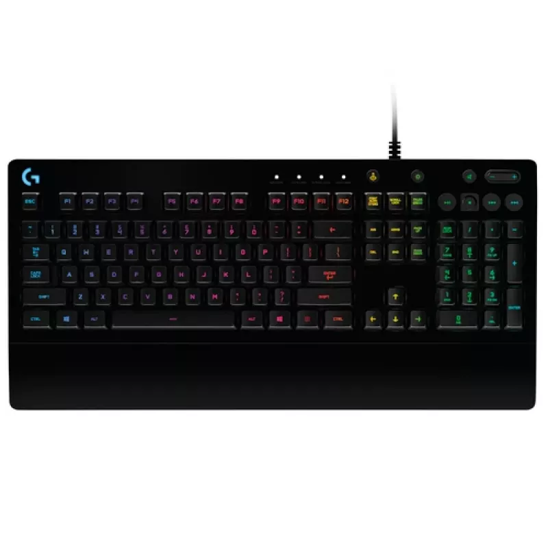 Logitech Prodigy G213 Prodigy spēļu tastatūra - fona apgaismojums RGB, QWERTY US English, izturīga pret izšļakstīšanos, iebūvēts plaukstu balsts