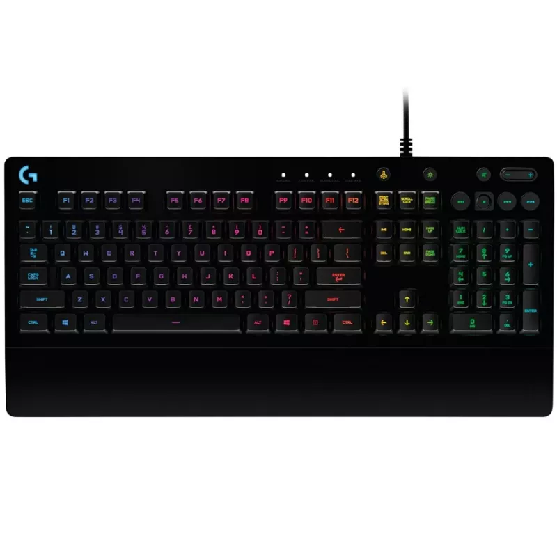 Logitech Prodigy G213 Prodigy spēļu tastatūra - fona apgaismojums RGB, QWERTY US English, izturīga pret izšļakstīšanos, iebūvēts plaukstu balsts