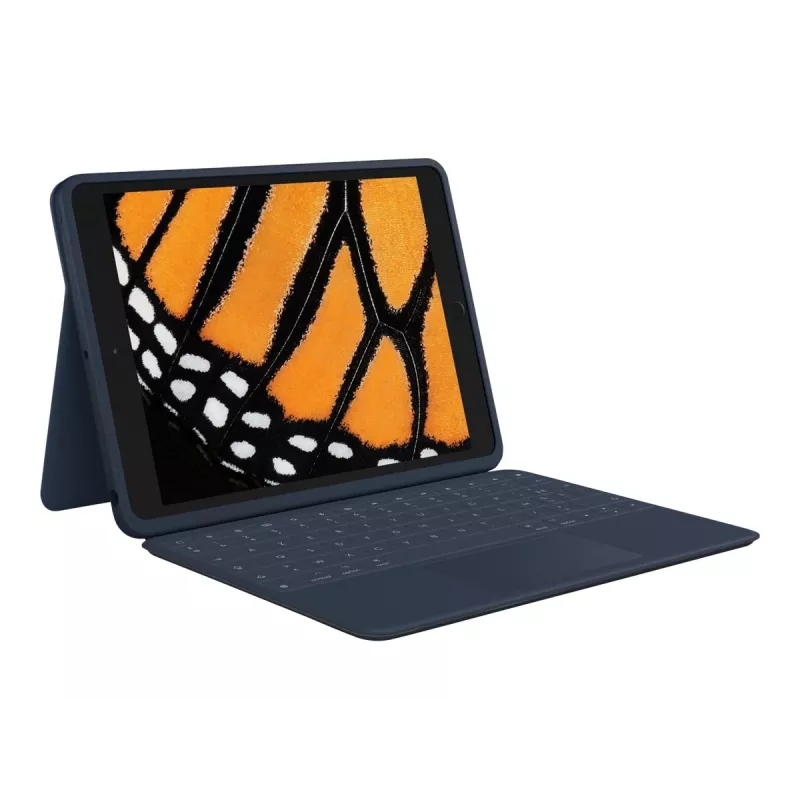 Logitech Rugged Combo 3 Touch for Education - Tastatūra un vāciņš - ar skārienpaliktni - Apple Smart Connector - AZERTY - Franču - Classic Blue - Izglītībai - Apple 10.2 collu iPad