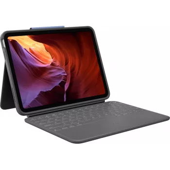 Logitech Rugged Folio ar ASV starptautisko QWERTY tastatūru Apple iPad 10. paaudzei (A2696) - Grafīta, MIL-STD-810G triecienaizsardzība