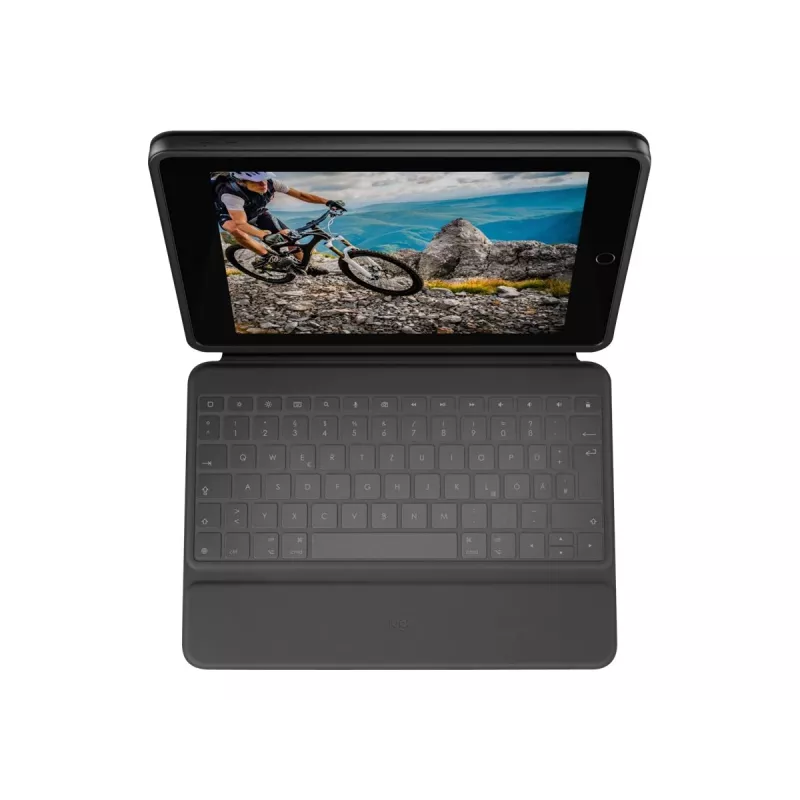 Logitech Rugged Folio ar ASV starptautisko QWERTY tastatūru Apple iPad 10. paaudzei (A2696) - Grafīta, MIL-STD-810G triecienaizsardzība