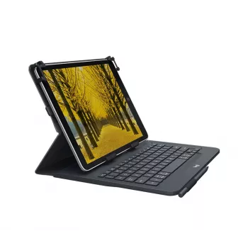 Logitech universālā tastatūra un folija maciņš 9-10 collu planšetdatoriem, Bluetooth 3.0, QWERTZ Šveices vācu izkārtojums, grafīta
