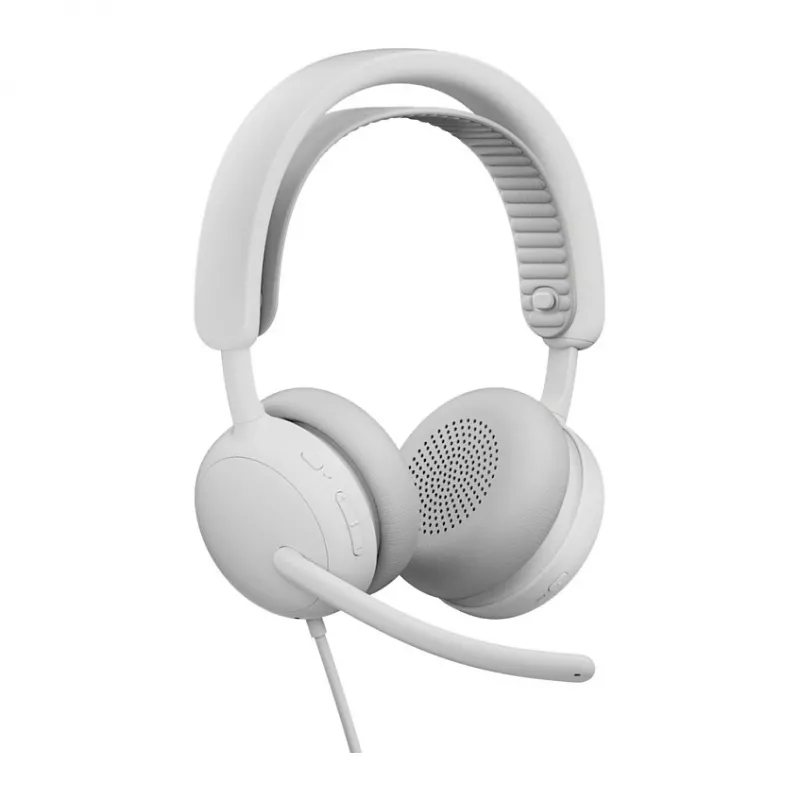Logitech Zone Wired 2 uz auss USB-C austiņas ar trokšņu slāpējošu mikrofona sviru, pelēkbalts