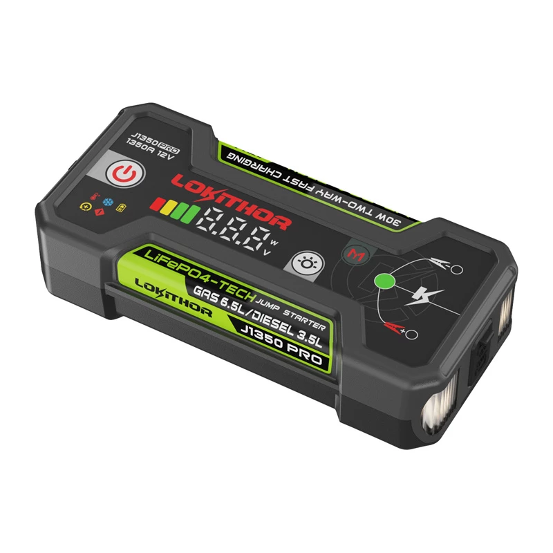 LOKITHOR J1350 Pro 25.6Wh 12V iedarbināšanas ierīce ar 2500A maksimumu un gaisa kompresoru