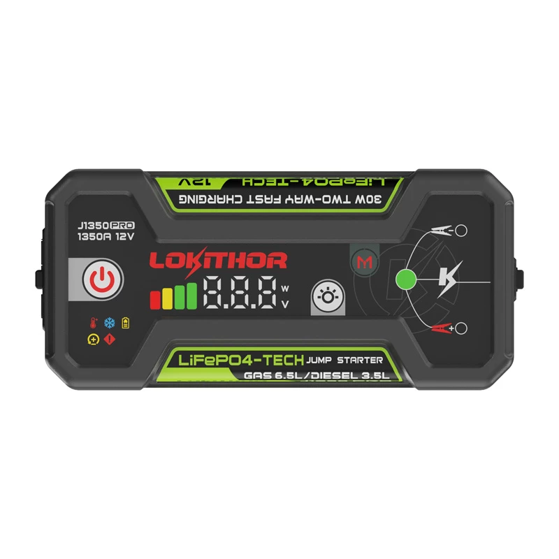 LOKITHOR J1350 Pro 25.6Wh 12V iedarbināšanas ierīce ar 2500A maksimumu un gaisa kompresoru