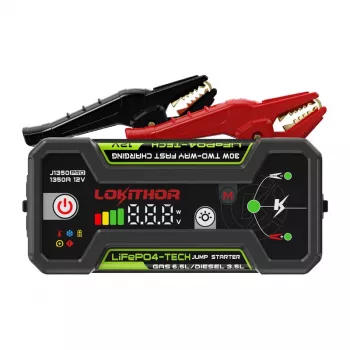 LOKITHOR J1350 Pro 25.6Wh 12V iedarbināšanas ierīce ar 2500A maksimumu un gaisa kompresoru