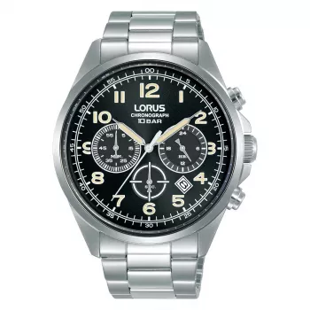 Lorus vīriešu kvarca hronogrāfa pulkstenis RT303KX9 - 43mm nerūsējošais tērauds, melns ciparnīca