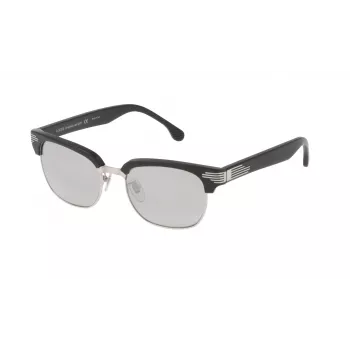 LOZZA SL2253M52579X Unisex taisnstūra saulesbrilles - Spīdīgs melns acetāta rāmis, Pelēka gradienta polikarbonāta lēcas, 52 mm lēcu platums, 100% UV400 aizsardzība